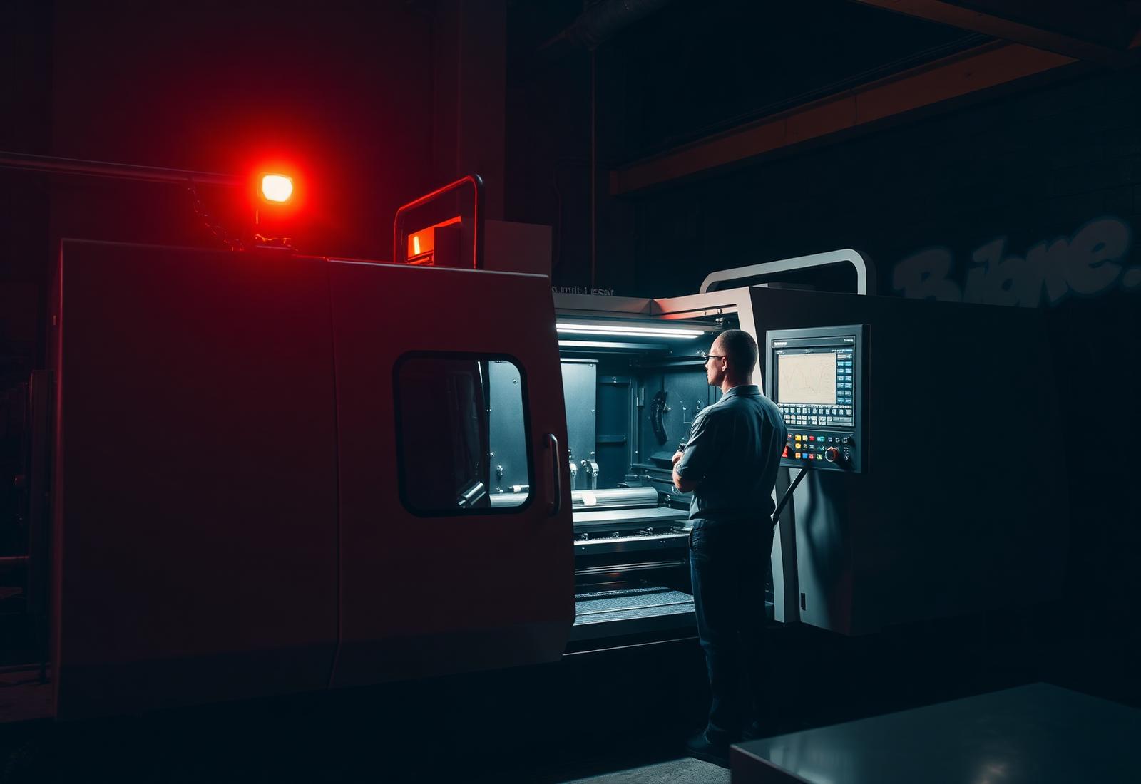 Máquina CNC industrial durante manutenção